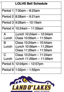 Bell Schedule | LAND O' LAKES HIGH SCHOOL