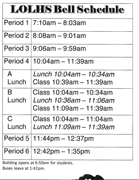 Bell Schedule | LAND O' LAKES HIGH SCHOOL