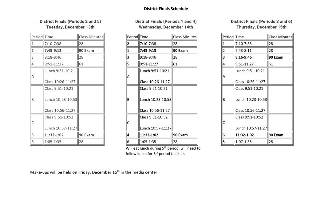 District Finals Schedule